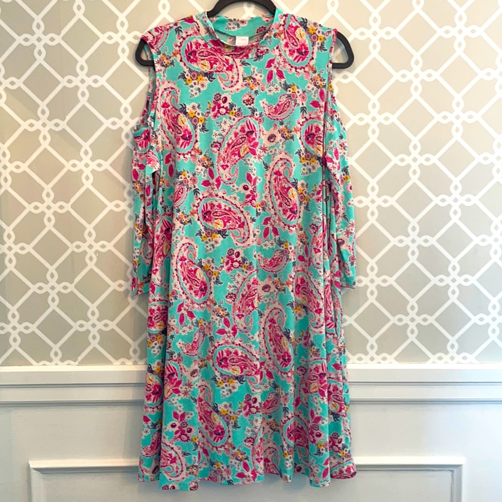 Pink Coconut Cold Shoulder Aqua & Pink dress